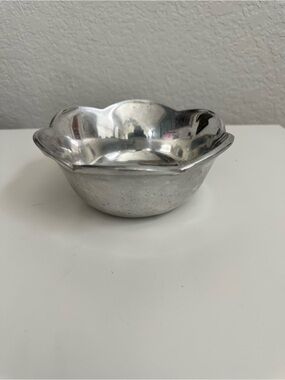 Pewter Flower Scalloped Trinket Bowl- Made In Mexico